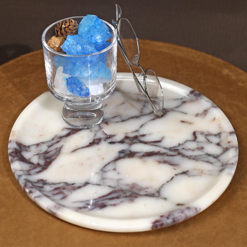 DUANYAN Natural Marble Tray, Coffee Table, Food, Fruit, Paper Cup, Cake Display, Coffee bar, Family Gatherings, Seasonal Holiday Decoration Tray(Viola-Circular-9.8"x9.8"x0.7") - Image 4