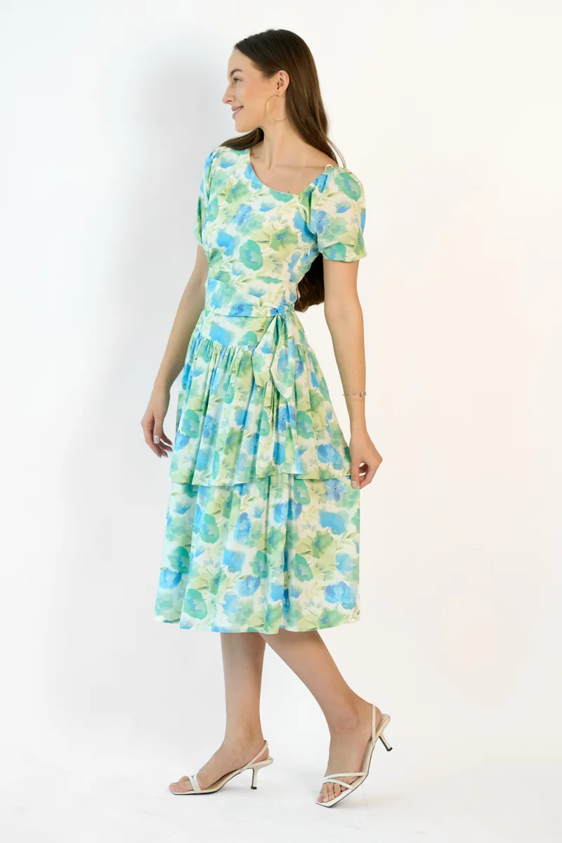 فيرجيو Viscose Floral Brunchwear Tiered Cut Out Dresses for Women