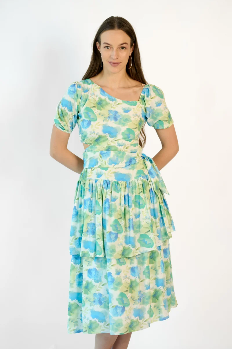 فيرجيو Viscose Floral Brunchwear Tiered Cut Out Dresses for Women