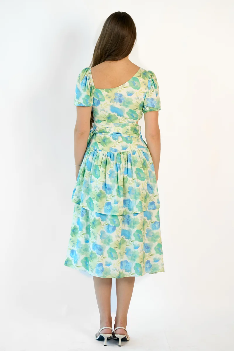 فيرجيو Viscose Floral Brunchwear Tiered Cut Out Dresses for Women