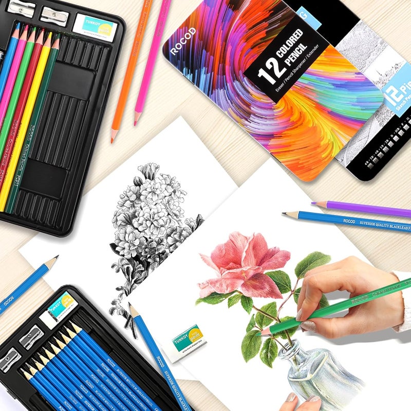 ROCOD Profession Sketch Pencils & Colored Pencils for Adults Drawing Pencils Set - Image 4
