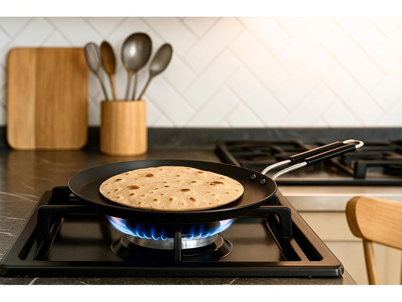 BARTN Pure Iron Heavy Induction Tawa for Roti/Chapati with Steel Handle | Premium Flat Bottom Induction Loha Tava with Health Benefits | Non-Toxic, No Chemical Layers| 11 Inch, 1.3 KG | Induction Base - Image 4