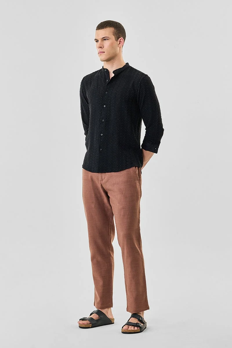 SNITCH Black Textured Long Sleeve Slim Fit Shirt