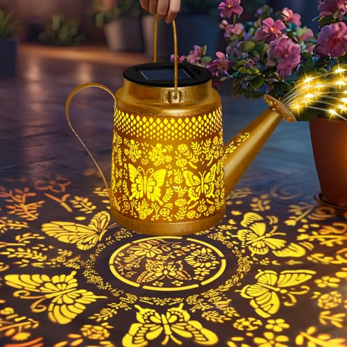 ostritec Solar Garden Decor Watering Can Lights Outdoor Waterproof Butterfly Hanging Lantern with Shepherd Hook Waterproof Garden Lights for Outdoor Landscape Pathway Yard Gifts for Mom Grandma Mothers Day - Image 3