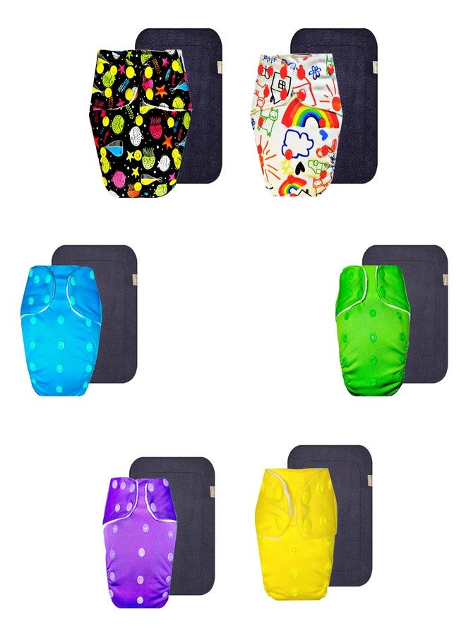 Dumbledo Premium Cloth Diaper with Gray Insert (Pack of 6) | Hypoallergenic | 6-Layer Absorbent Pad | Travel Friendly | Everyday Diapering Essential | 3 Months - 3 Years | Unisex Baby - Image 1