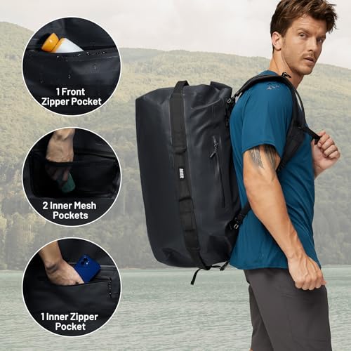 MIER Large Waterproof Duffel Bag Rolltop Dry Backpack Duffle Bags for Kayaking, Rafting, Boating, Swimming, Camping, Travel, Gym, Beach, 80L, Black - Image 3