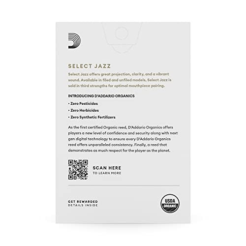 D'Addario DAddario Organic Select Jazz Filed Alto Saxophone Reeds Sax Reeds Individually Sealed 3 Hard 10 Pack - Image 3