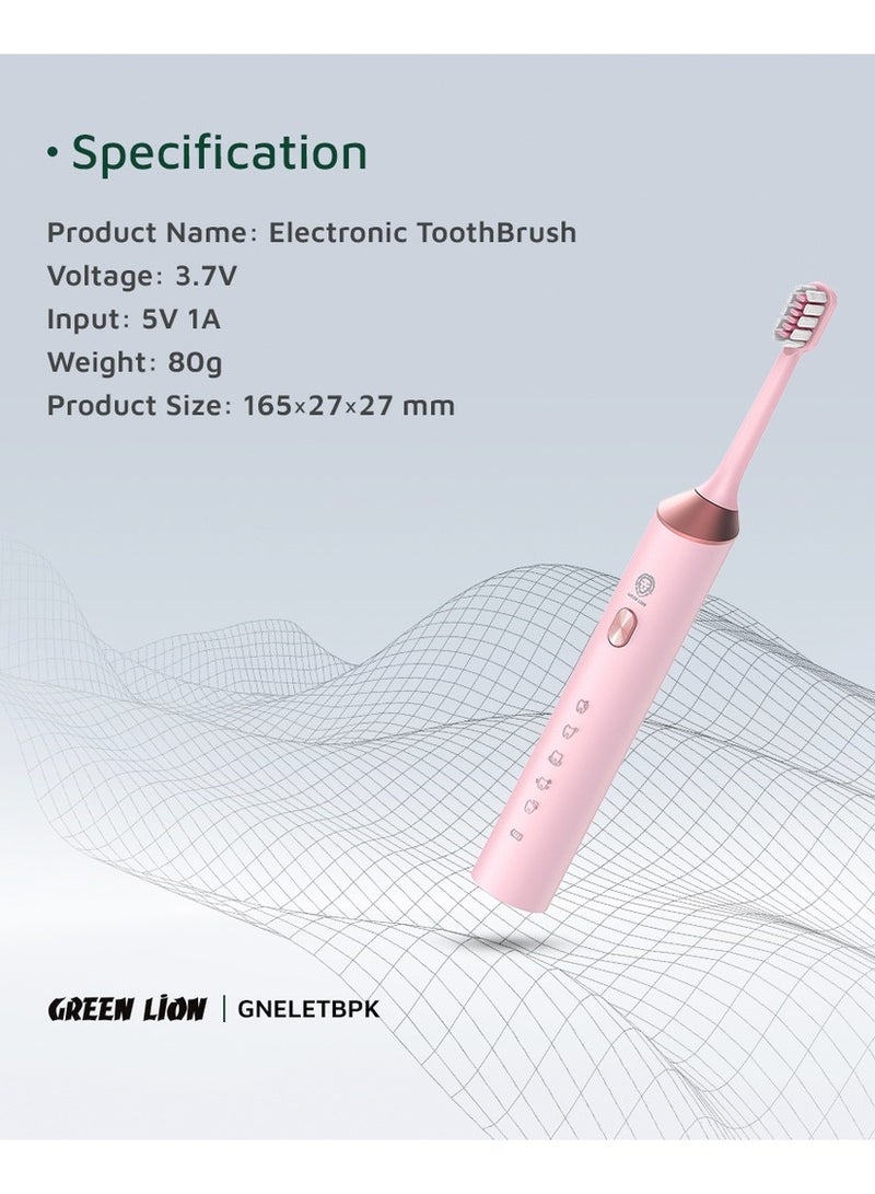 جرين ليون فرشاة أسنان كهربائية من جرين لايون، 5 أوضاع، تقنية سونيك، كابل شحن، 4 رؤوس للفرشاة، توقيت ذكي - وردي - Image 3