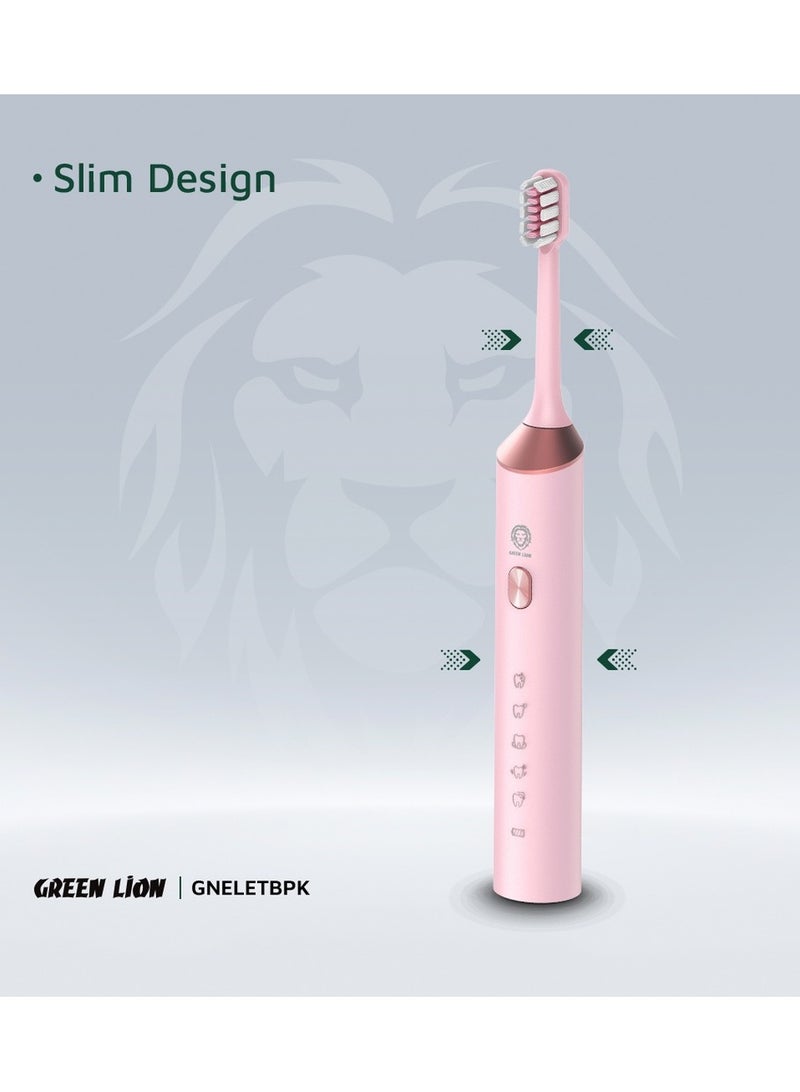 جرين ليون فرشاة أسنان كهربائية من جرين لايون، 5 أوضاع، تقنية سونيك، كابل شحن، 4 رؤوس للفرشاة، توقيت ذكي - وردي - Image 5