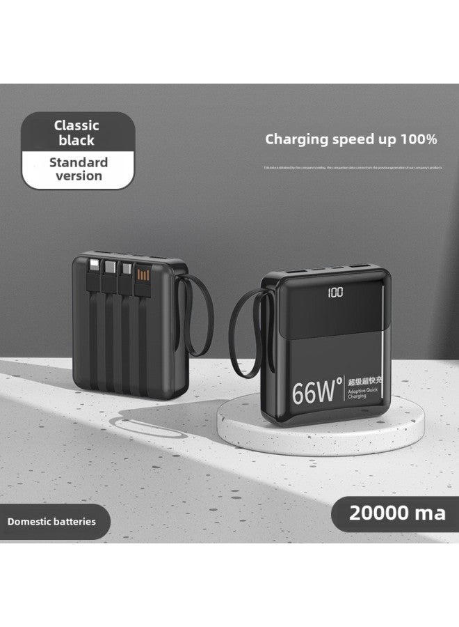 Charging Treasure Self-belt Line 66W Super Fast Charging 20000 MA Large Capacity Mini Ultra-thin Compact Portable 2024 Set-Colour:Classic Black  Standard Version + 100% Speed Increase-Line Length:20000mAh - Image 1