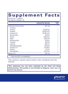 Pure Encapsulations Digestive Enzymes Ultra With Betaine Hcl 90 Capsules  - Image 2