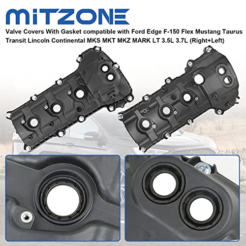 MITZONE Valve Covers Compatible with Ford Edge F-150 Flex Mustang Taurus Transit Lincoln Continental MKS MKT MKZ Mark LT 3.5L 3.7L Non-Turbocharged (Right+Left) - Image 4