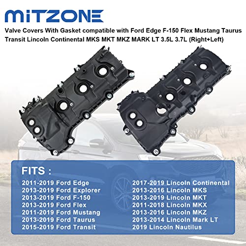 MITZONE Valve Covers Compatible with Ford Edge F-150 Flex Mustang Taurus Transit Lincoln Continental MKS MKT MKZ Mark LT 3.5L 3.7L Non-Turbocharged (Right+Left) - Image 2