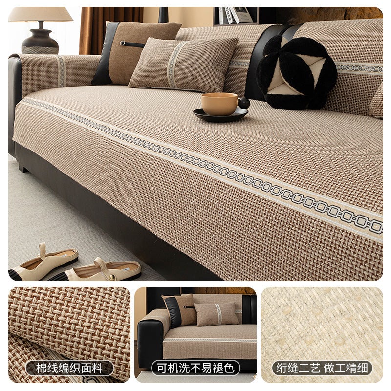 Chenille Sofa Cushion Non-Slip Simple Four-Season Universal Living Room Light Luxury Straight Leather Sofa Cushion Cover - Image 1