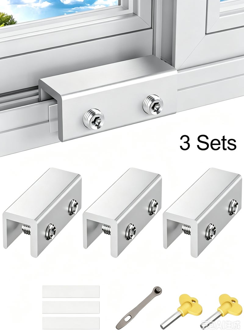 Risen 3Pcs Window Locks,  Adjustable Sliding Window Door Safety Locks with Key, Aluminum Window Locks Security Stoppers Adjustable Security Locks for Vertical Horizontal Slide Door Windows - Image 1