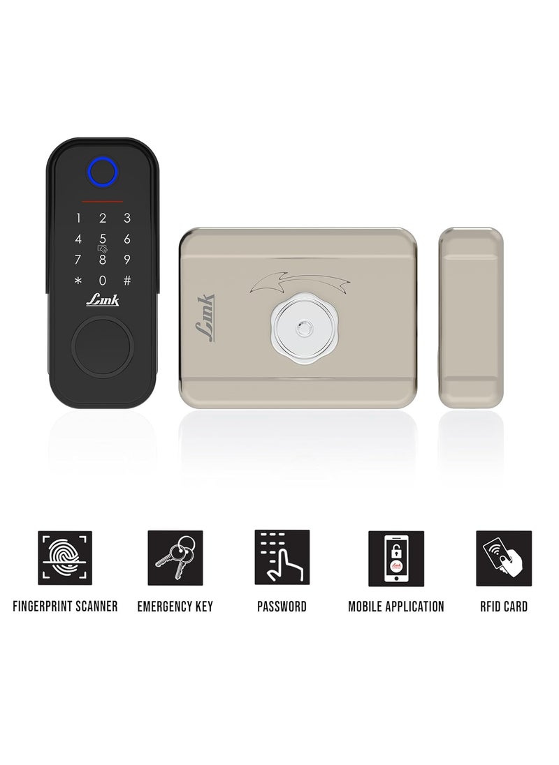 Link - Link Smart Flexi Digital Biometric Rim Lock for Main Door WiFi Mobile App Black AntiScratch Fingerprint Access Remote Unlocking Free Installation and 4 Year Domestic Warranty - Image 1
