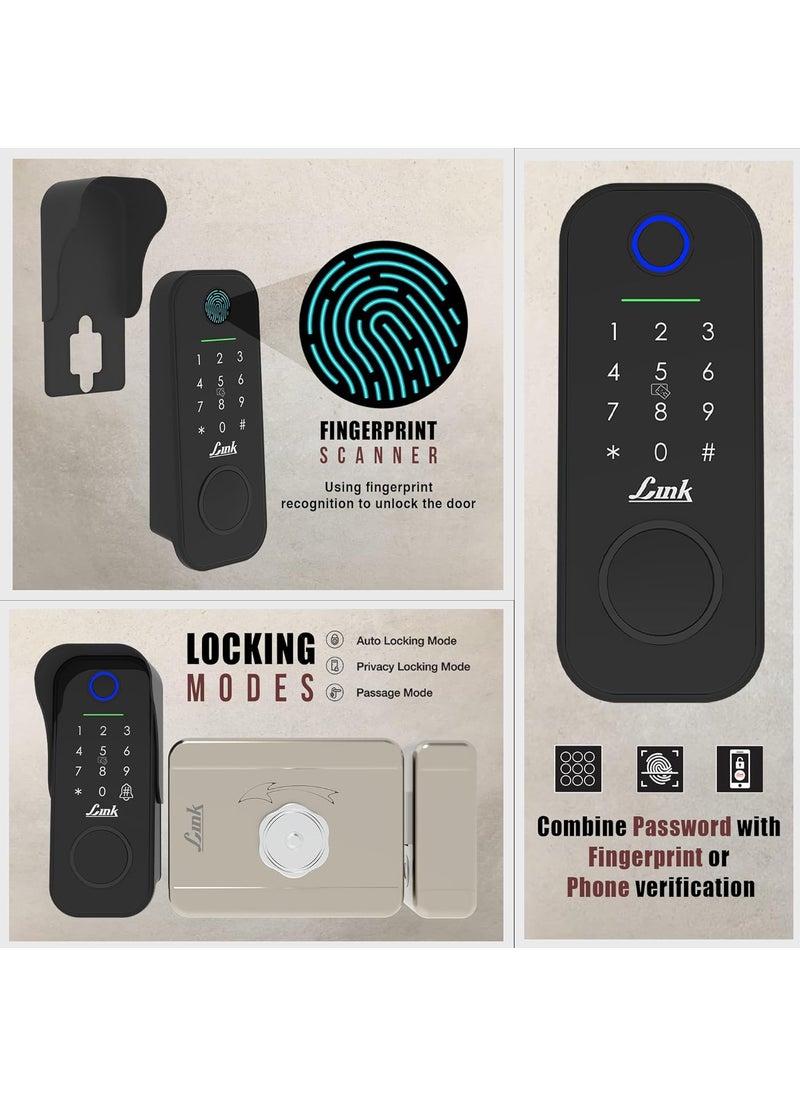 Link - Link Smart Flexi Digital Biometric Rim Lock for Main Door WiFi Mobile App Black AntiScratch Fingerprint Access Remote Unlocking Free Installation and 4 Year Domestic Warranty - Image 1