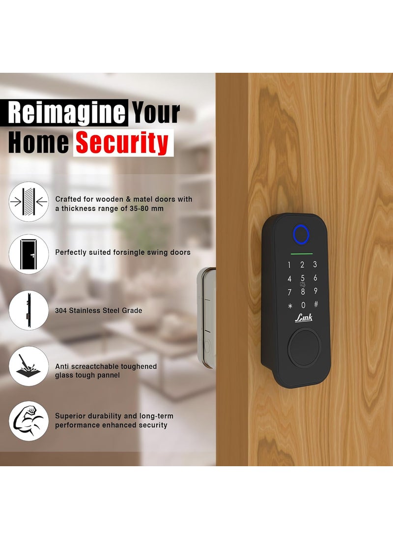 Link - Link Smart Flexi Digital Biometric Rim Lock for Main Door WiFi Mobile App Black AntiScratch Fingerprint Access Remote Unlocking Free Installation and 4 Year Domestic Warranty - Image 1