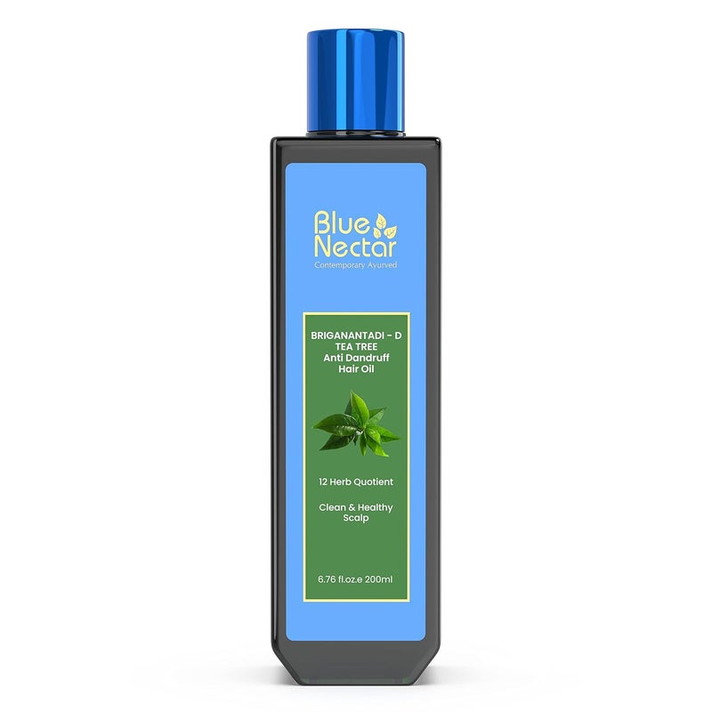 Blue Nectar Anti Dandruff Hair Oil with Neem Tea Tree Hair Oil Ayurvedic NonSticky Hair Oil for Dry Scalp and Dandruff Plant Based Hair Oil for Men Women 12 Herbs 200ml - Image 1