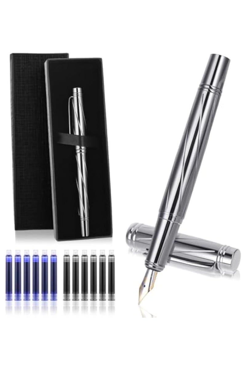 انسجام مجموعة أقلام حبر جاف للأعمال، أقلام حبر جاف معدنية، أقلام حبر جاف فاخرة، مجموعة أقلام حبر جاف فاخرة مع 12 خرطوشة حبر مقاس 3.4 مم، كتابة سلسة لتدوين اليوميات، لوازم مكتبية ومدرسية - Image 1