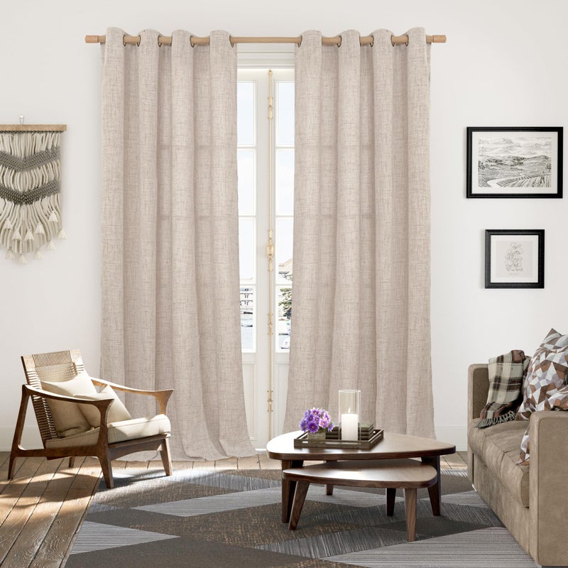 YoungsTex Extre Long Linen Curtains 102 Inch Long for Living Room Linen Textured with Bronze Grommet Burlap Drapes Light Filtering, Natural, 2 Panel, 52 X 102 Inch - Image 2