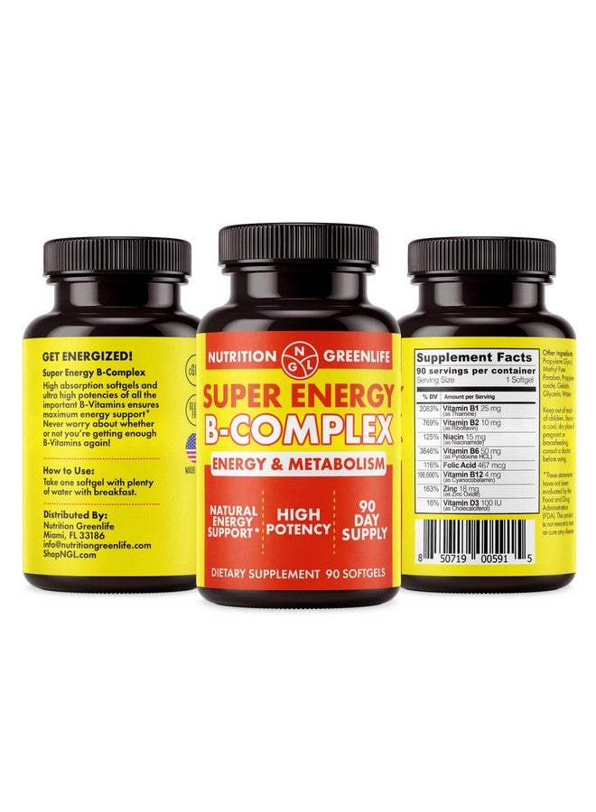 NGL Super Energy Vitamin B Complex Bioactive Cold Fill Soft Gels For Max Potency & Absorption; Vitamins B1 B2 B3 B6 B12 Plus Folic Acid Zinc Vitamin D; Energy Fat Metabolism Antioxidant 90 Ct - Image 3
