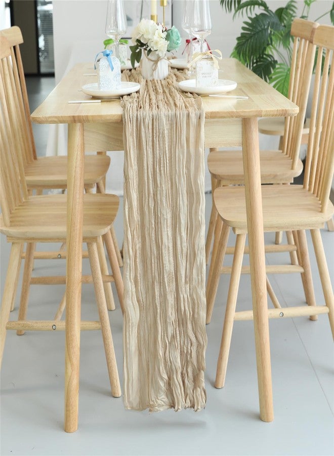 Fhberni 5 Pack Cheesecloth Table Runner 120 Inch Boho Gauze Cheese Shabby Chic Rustic Table Runner for Wedding, Baby Shower, Birthday, Banquets - Champagne - Image 1