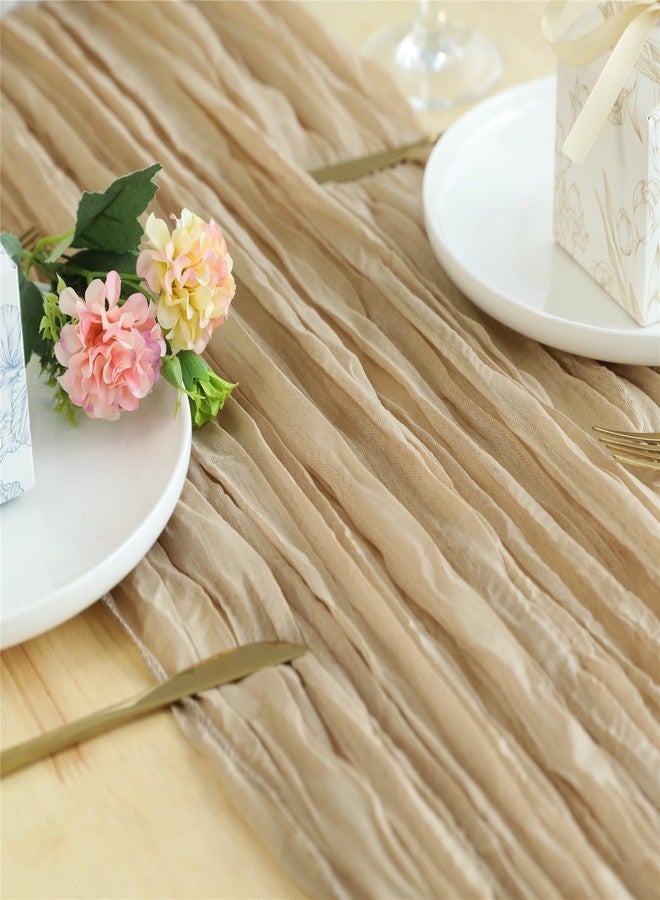 Fhberni 5 Pack Cheesecloth Table Runner 120 Inch Boho Gauze Cheese Shabby Chic Rustic Table Runner for Wedding, Baby Shower, Birthday, Banquets - Champagne - Image 3