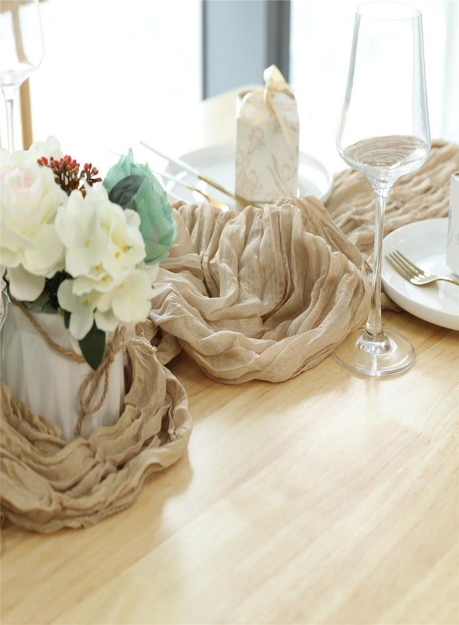 Fhberni 5 Pack Cheesecloth Table Runner 120 Inch Boho Gauze Cheese Shabby Chic Rustic Table Runner for Wedding, Baby Shower, Birthday, Banquets - Champagne - Image 4