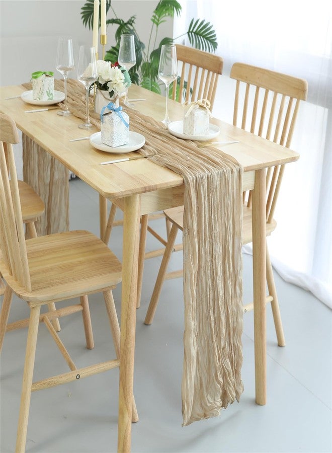 Fhberni 5 Pack Cheesecloth Table Runner 120 Inch Boho Gauze Cheese Shabby Chic Rustic Table Runner for Wedding, Baby Shower, Birthday, Banquets - Champagne - Image 5