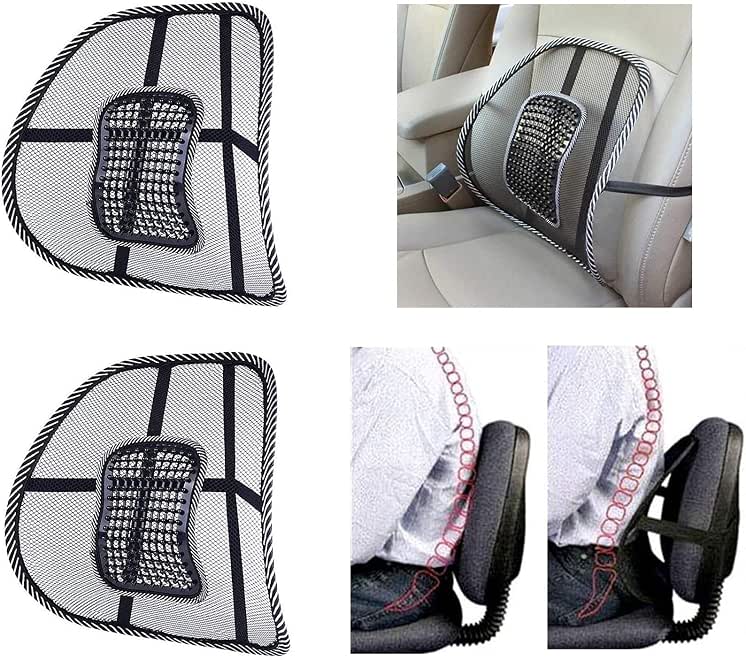 Generic Lukzer 2PC Car Back Pain Relief Lower Back Support for Chair Orthopedic Sciatica Pain Relief Lumbar Back Rest/Men Women Ventilation Seat for Home Office (Black)