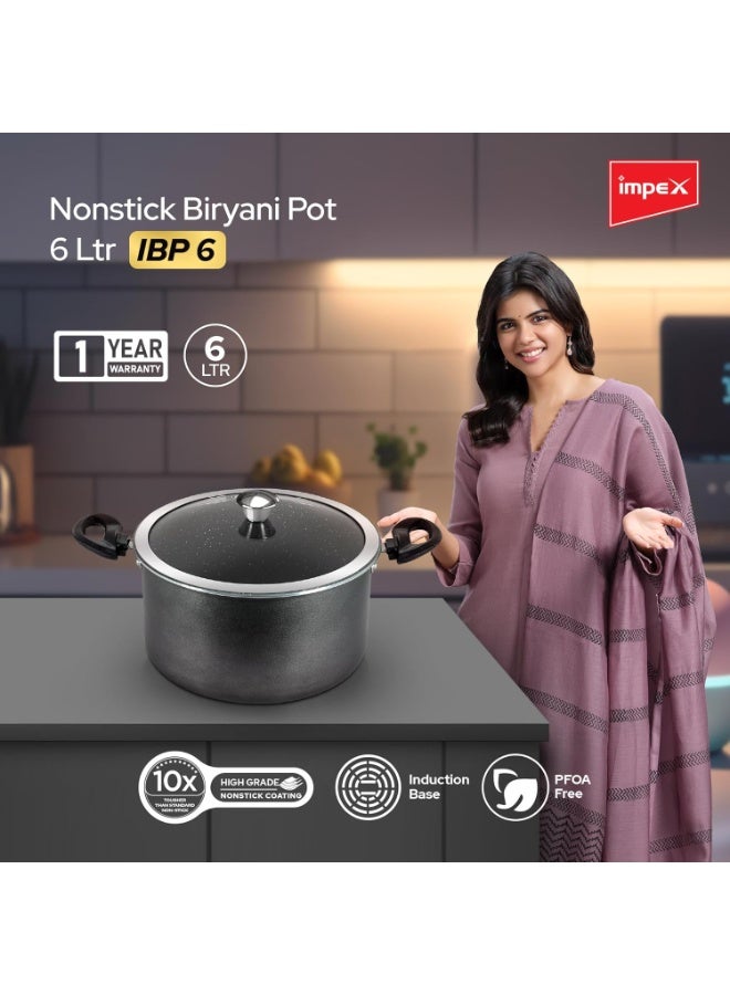 Impex Non Stick Biriyani Pot 6L| Biriyani Pot with 5 Layer Super Granite Coating | Gas Stove and Induction Base, Heat Proof Handles | 1 Year Warranty (IBP 6L) - Image 4