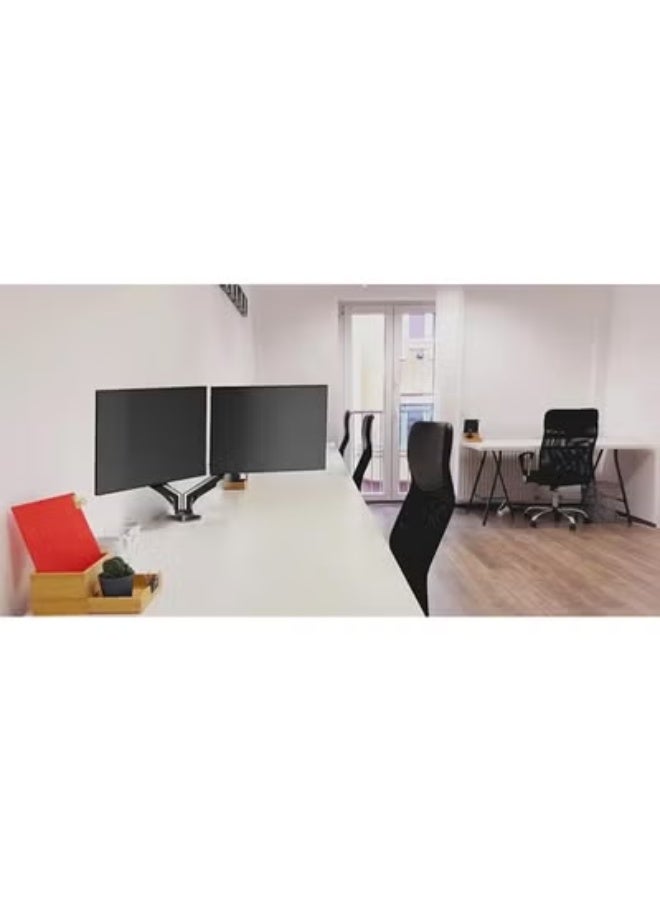 حامل طاولة مزدوج للشاشات - بذراع هيدروليك ومفصلات متحركة - عملي ويوفر المساحة - مناسب للشاشات من 17 إلى 27 بوصة - Image 2