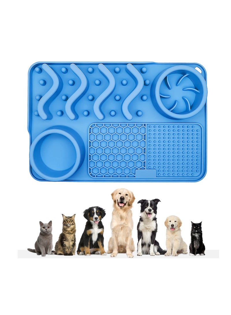 Excefore 3 in 1 Lick Mat for Dogs, Silicone Slow Feeder Dog Bowl with Suction Cup, Perfect for Treats, Yogurt, Boredom And Anxiety Reduction, Suitable for Dogs and Cats, Blue - Image 1