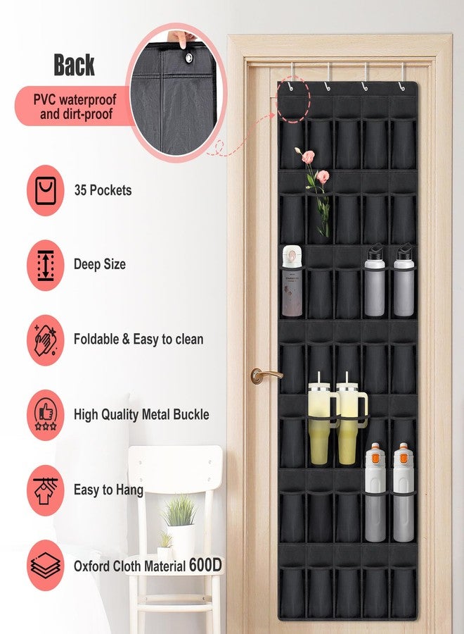 DARCKLE Water Bottle Organizer for Stanley Cup, 35 Holders Over The Door Waterproof Beathable Oxford Fabric Sturdy Closet Storage Rack Hangs Wall Door RV for Shoes, Bottle, Doll(Black) - Image 4