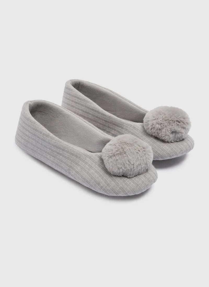Matalan Grey Closed Toe Pom Slippers