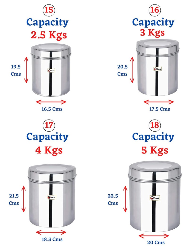 Ebun Stainless Steel Containers For Kitchen Storage 25 Kgs To 5 Kgs Steel Dabba Set For Kitchen Combo of 4 Dabba - Image 2