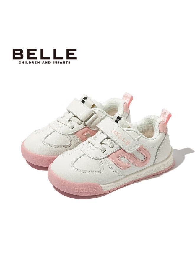Belle Children's Shoes, Soft-soled Sneakers, Spring White Shoes, Kids' Sports Shoes, Baby Fashion Casual Shoes, Beige/pink, Size 30 - Image 5