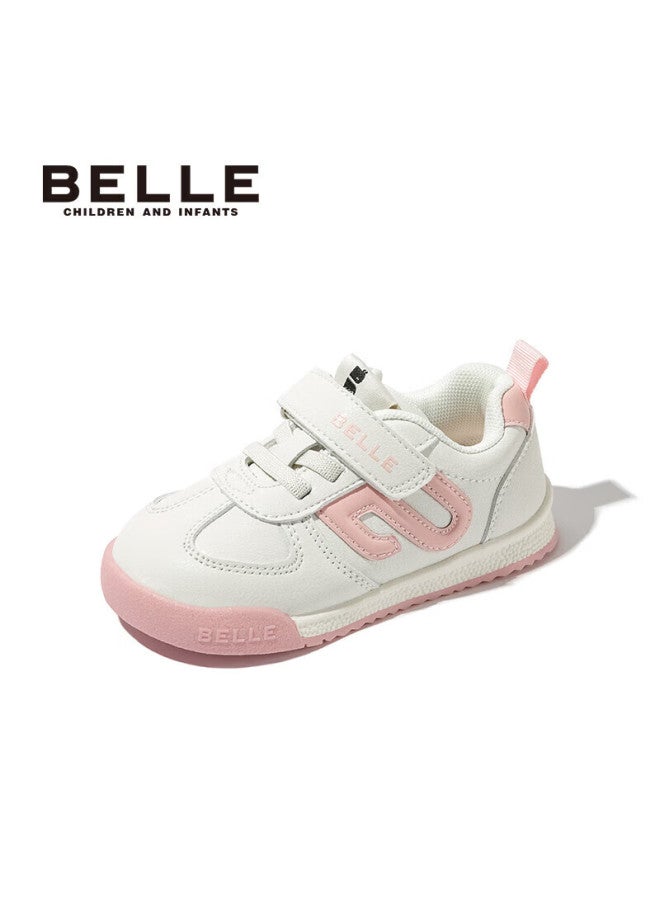 Belle Children's Shoes, Soft-soled Sneakers, Spring White Shoes, Kids' Sports Shoes, Baby Fashion Casual Shoes, Beige/pink, Size 30 - Image 2
