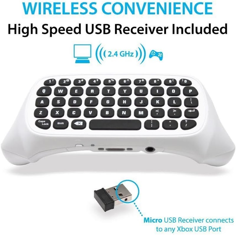 Megadream Xbox One Wireless Chatpad Keyboard with 3.5mm Audio Jack for Microsoft Xbox One & Xbox One Slim Controller, PC – 2.4G USB Receiver & Charge Cable Included - White - Image 3