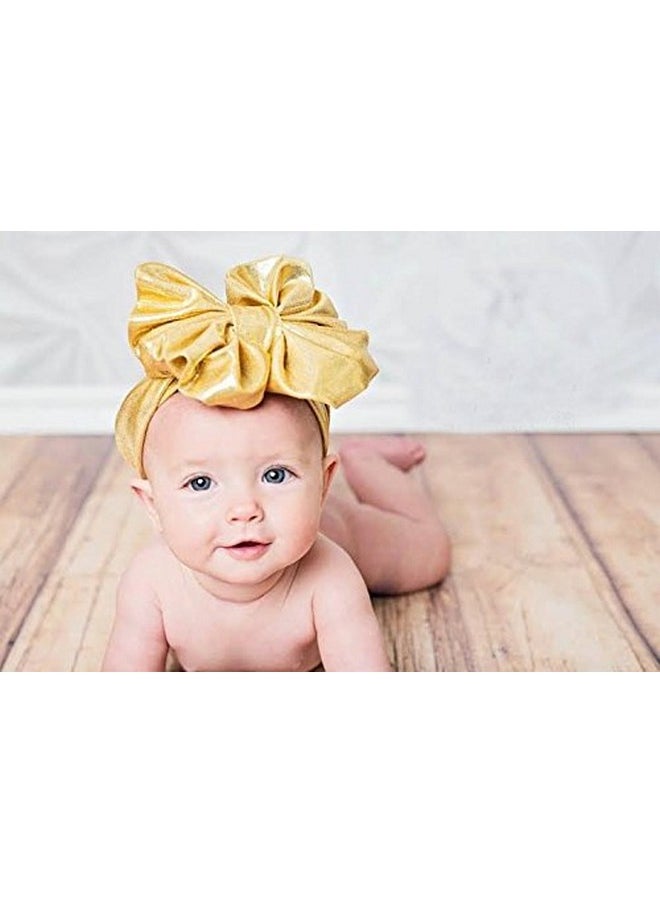 JustMyDress - Baby Girls Bronzing Gilding Headband Floppy Metallic Messy Big Bows Headwrap Ja61 (Golden) - Image 1