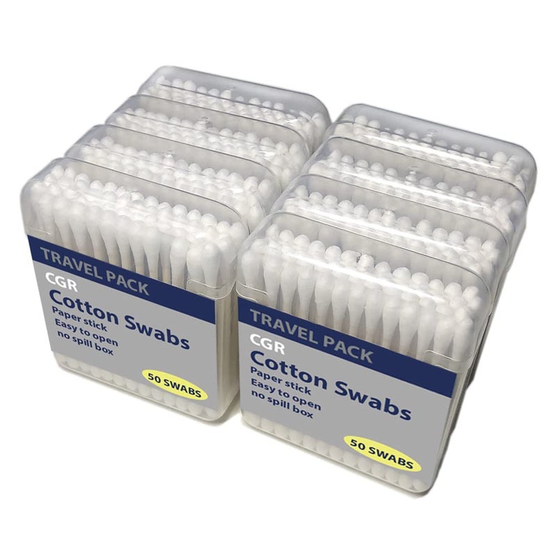 CGR 400pcs Organic cotton Swabs, 100% Cotton Double-Tipped, White Paper Sticks(compostable), Travel Pack(8 Pack of 50 Swabs Total) (400) - Image 1