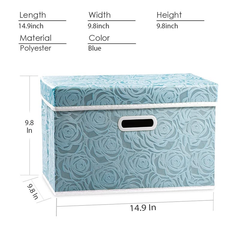 PRANDOM Stackable Storage Cubes with Lids [5-Pack] Fabric Decorative Storage Box Bins Organizer Containers Baskets with Cover Handles Divider for Bedroom Closet Living Room Blue 14.9x9.8x9.8 Inch - Image 3