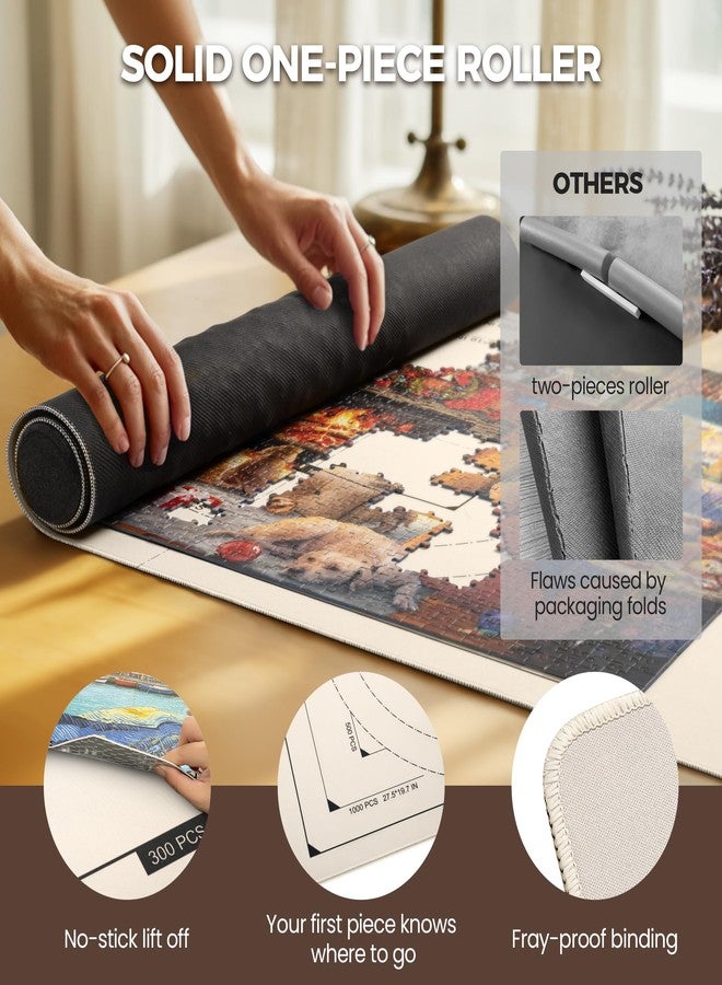 ropoda 1500 Pieces 46" x 26 "Puzzle Mat Roll Up, Puzzle Saver with 4 Large Sorting Trays & Travel Storage Bag, Portable Rollup Puzzles Keeper (White) - Image 3