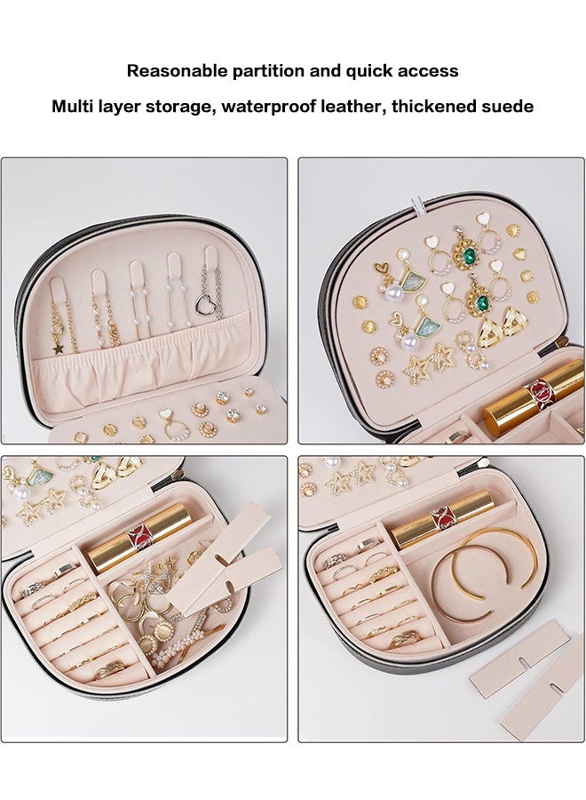 Sweet Life Travel Size Jewelry Box, Medium Portable Seashell-Shaped Jewelry Case, 2 Layer Jewelry Organizer in PU Leather for Women -Black - Image 4