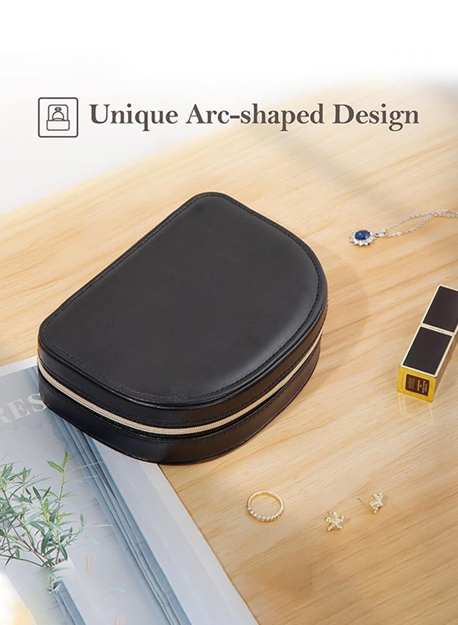 Sweet Life Travel Size Jewelry Box, Medium Portable Seashell-Shaped Jewelry Case, 2 Layer Jewelry Organizer in PU Leather for Women -Black - Image 5