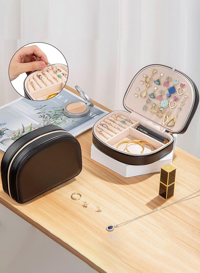 Sweet Life Travel Size Jewelry Box, Medium Portable Seashell-Shaped Jewelry Case, 2 Layer Jewelry Organizer in PU Leather for Women -Black - Image 2