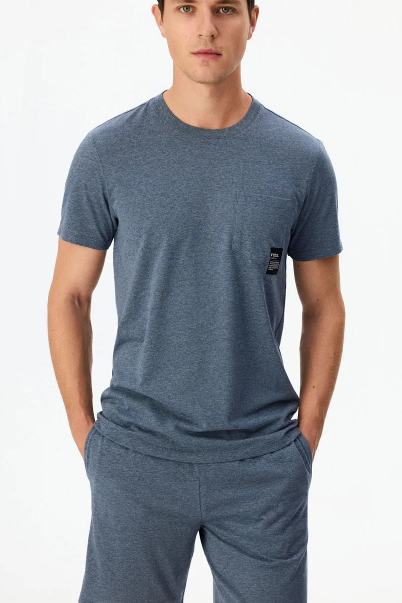 Penti Maya Blue PENTI Men's Soft Short Sleeve Shorts Pajama Set for Men | Best Price UAE