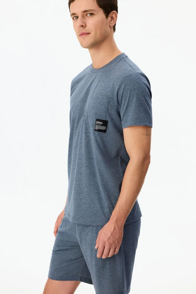 Penti Maya Blue PENTI Men's Soft Short Sleeve Shorts Pajama Set for Men | Best Price UAE