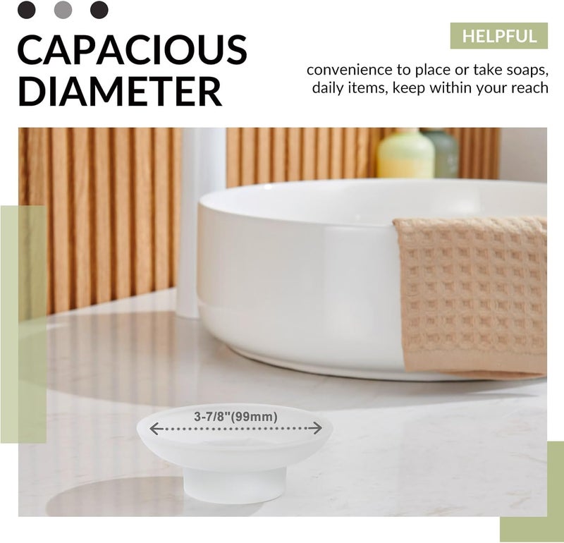 Aomasi Soap Dish Round, Frosted Glass Replacement Spare Soap Holder for Bathroom Vanities Countertops Kitchen Sink - Image 4
